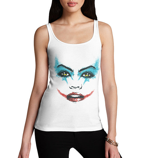 Womens Smeared Make Up Joker Face Print Tank Top