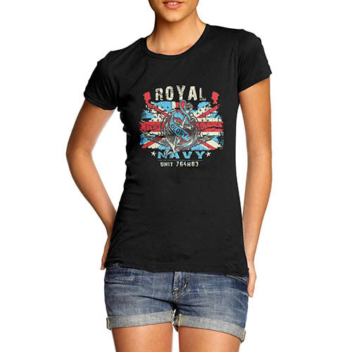 Womens Union Jack Royal Navy Distress Print T-Shirt