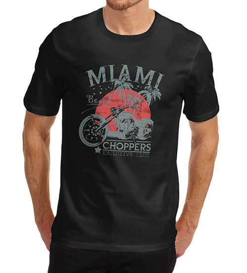 Mens Biker Distress Print Miami Beach Choppers T-Shirt