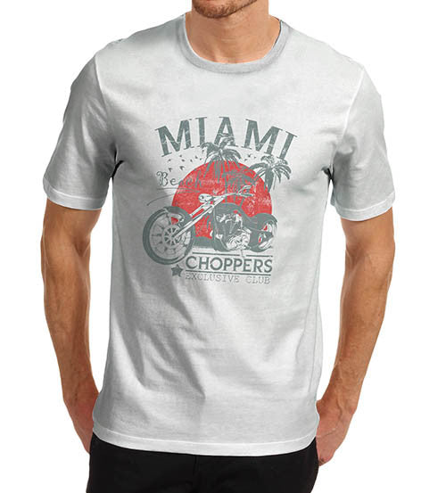 Mens Biker Distress Print Miami Beach Choppers T-Shirt