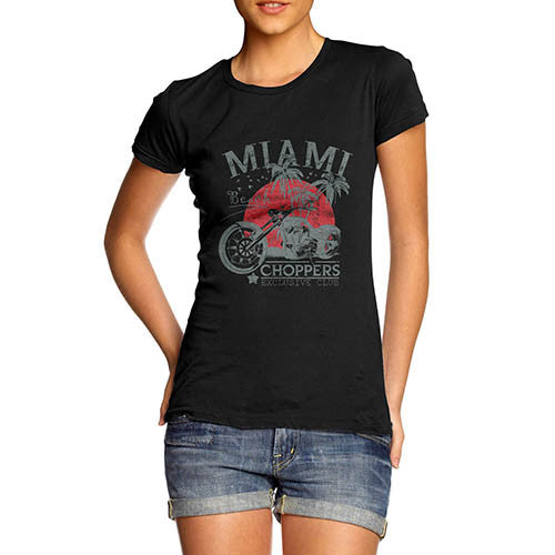 Womens Biker Distress Print Miami Beach Choppers T-Shirt