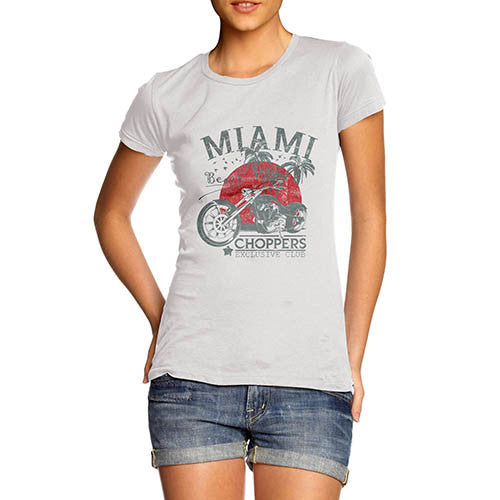 Womens Biker Distress Print Miami Beach Choppers T-Shirt