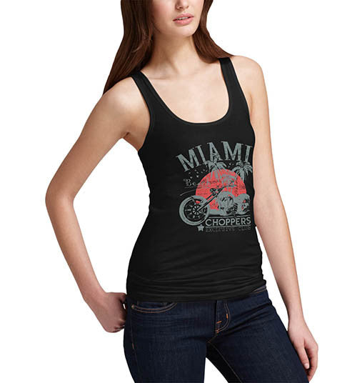 Womens Biker Distress Print Miami Beach Choppers Tank Top