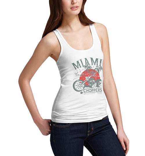 Womens Biker Distress Print Miami Beach Choppers Tank Top