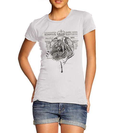 Womens Tiger Face Distress Print T-Shirt