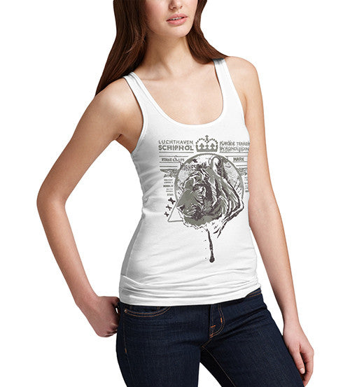 Womens Tiger Face Distress Print Tank Top