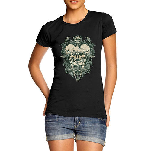 Womens Green Devil Skull Print Graphic T-Shirt