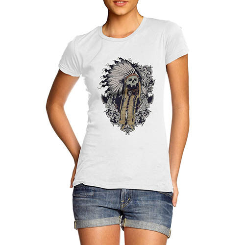 Womens Gothic Native Skull Chief T-Shirt