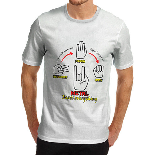 Men's Rock, Paper Scissors, Metal Beats Everything Funny T-Shirt