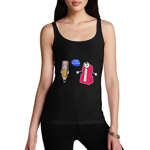 Women's Come Closer Cartoon Pencil And Sharpener Funny Tank Top