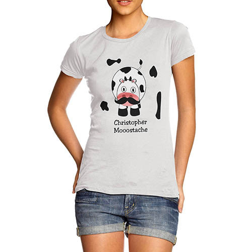 Women's Mooostache Cow Funny T-Shirt