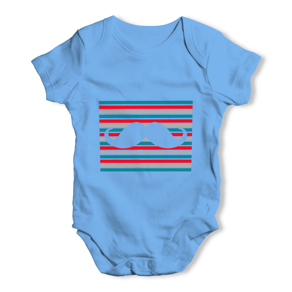 Candy Stripe Moustache Baby Grow Bodysuit