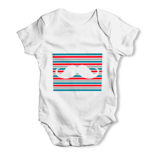 Candy Stripe Moustache Baby Grow Bodysuit