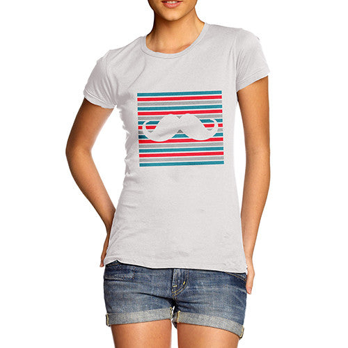 Womens Candy Stripe Moustache T-Shirt