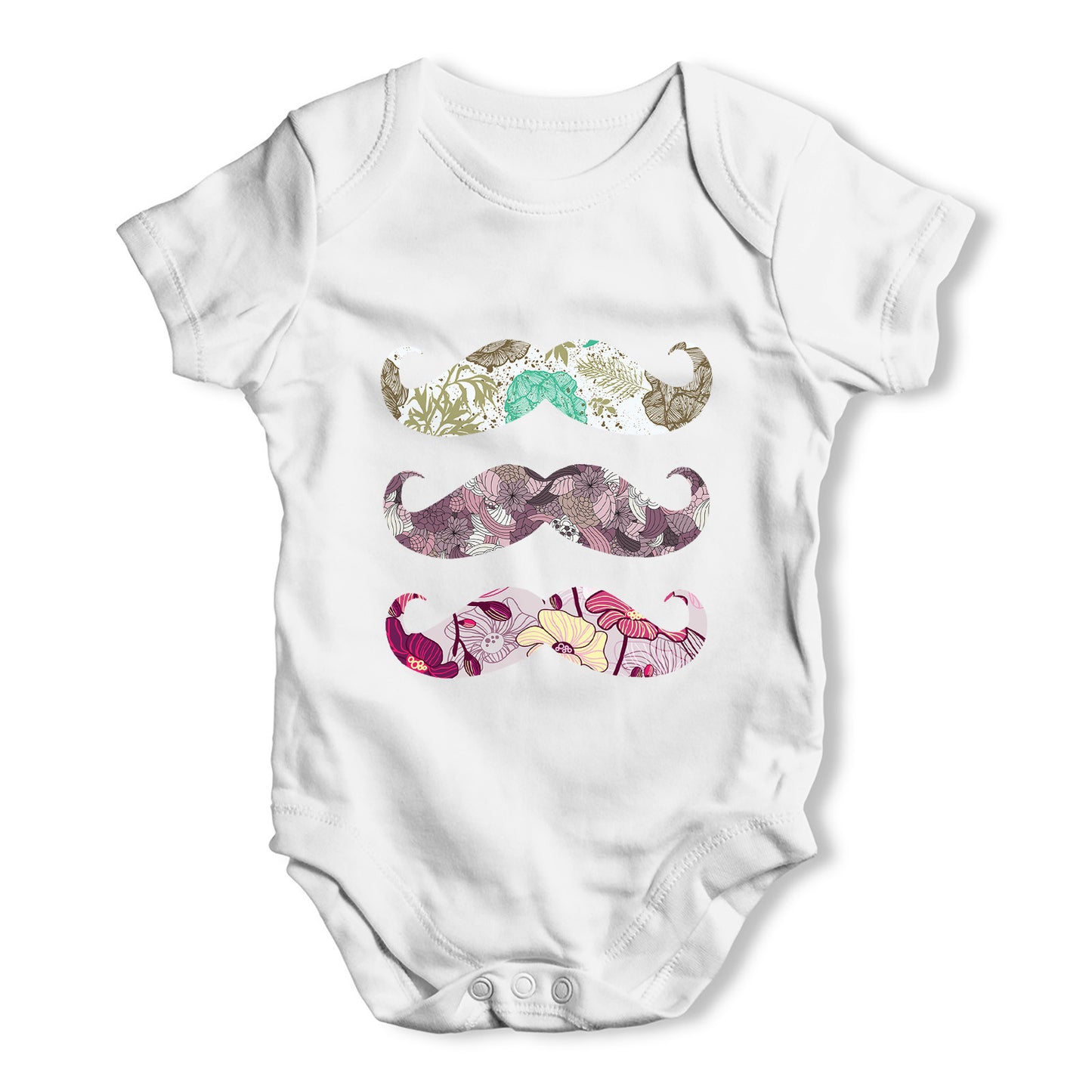 Floral Moustache Baby Grow Bodysuit