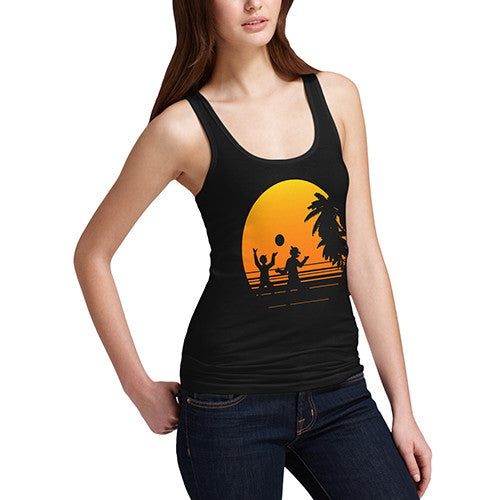 Womens Vintage Beach Sunset Print Tank Top