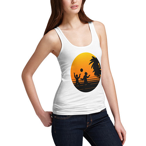 Womens Vintage Beach Sunset Print Tank Top