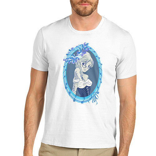 Mens Anime Blue Flower Girl T-Shirt