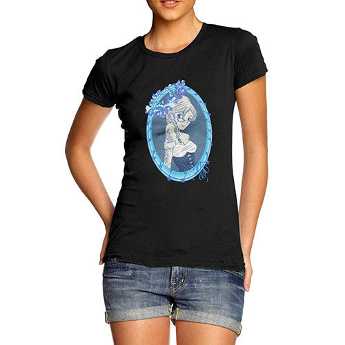 Womens Anime Blue Flower Girl T-Shirt