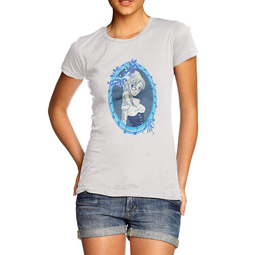 Womens Anime Blue Flower Girl T-Shirt