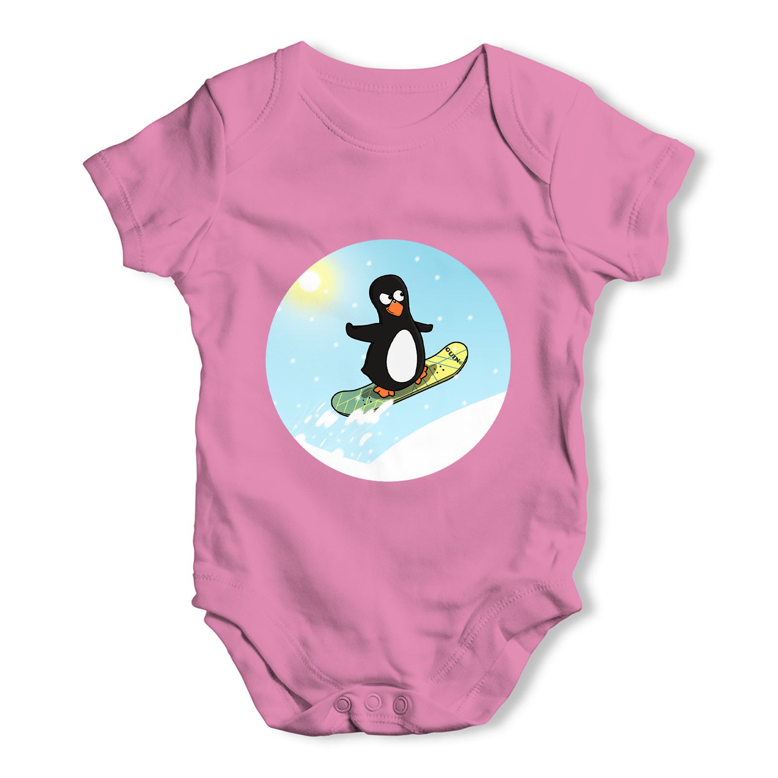 Snowboard Guin Baby Grow Bodysuit