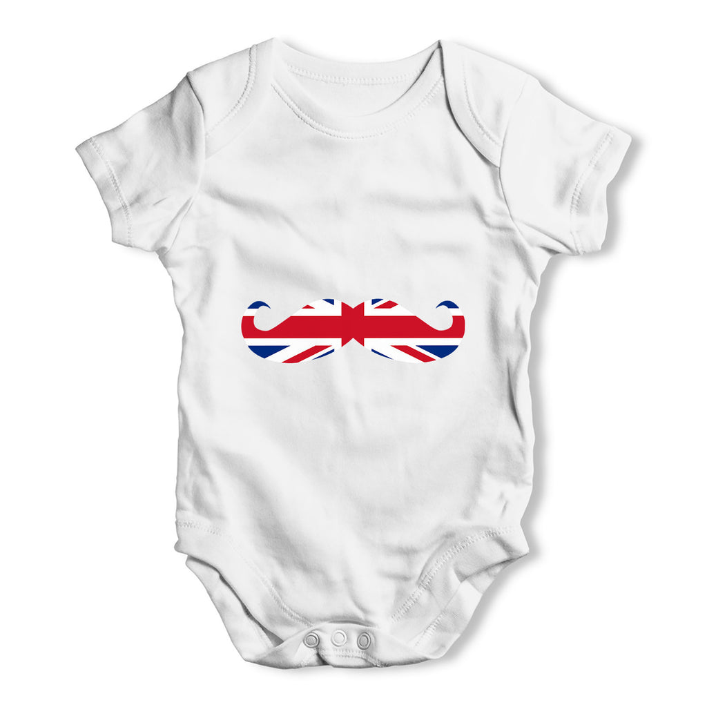 Union Jack Moustache Baby Grow Bodysuit