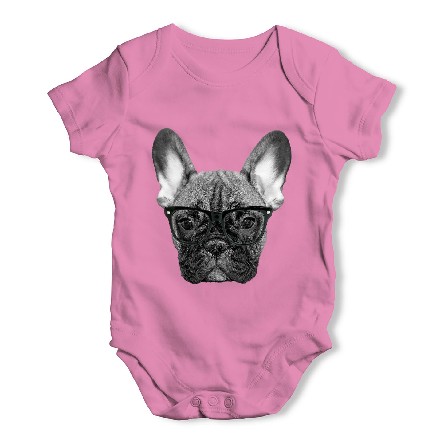 Hipster French Bulldog Nerdy Baby Grow Bodysuit