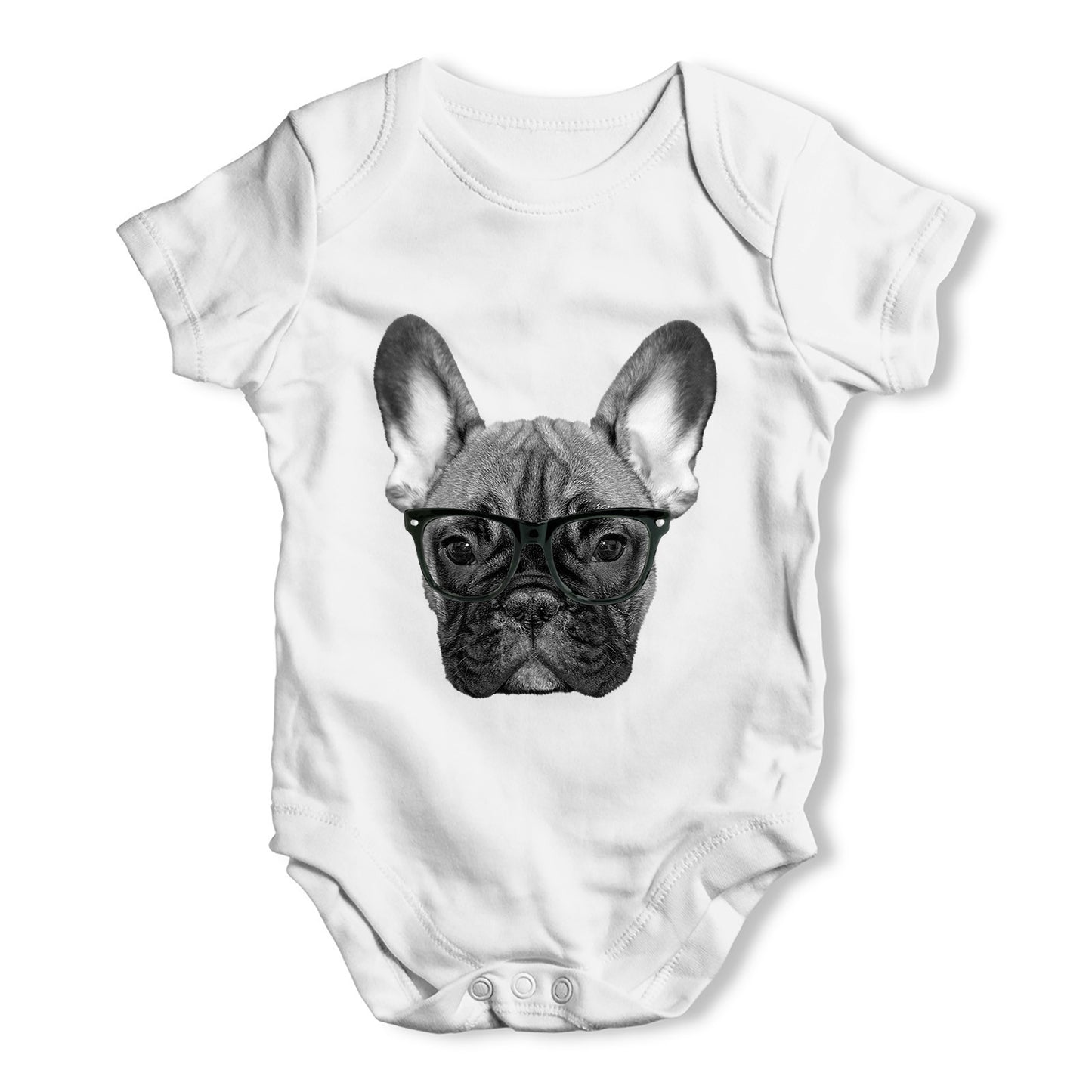 Hipster French Bulldog Nerdy Baby Grow Bodysuit