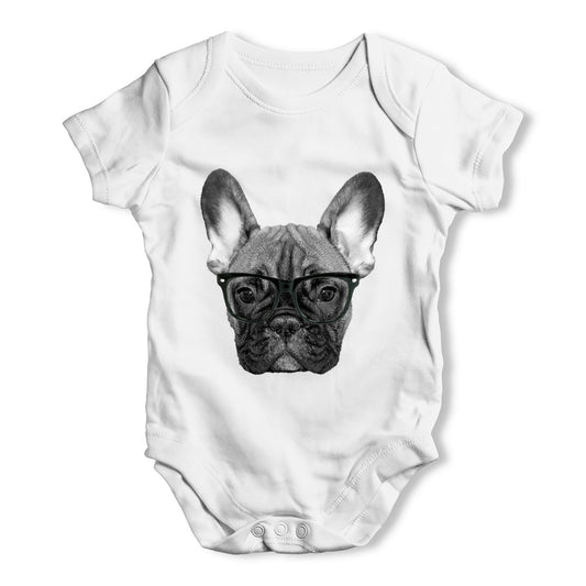 Hipster French Bulldog Nerdy Baby Grow Bodysuit