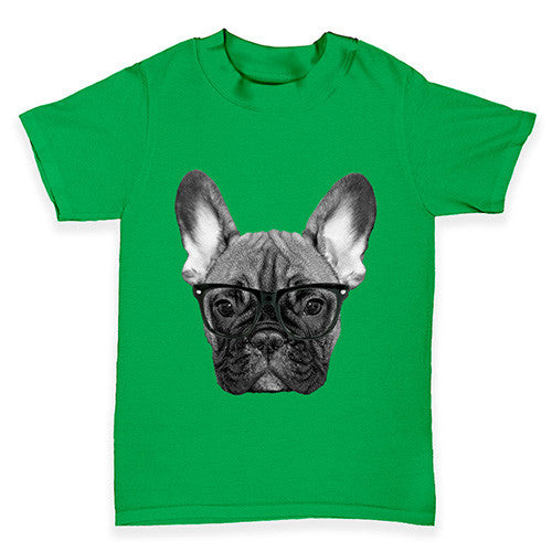 Hipster French Bulldog Nerdy Baby Toddler T-Shirt