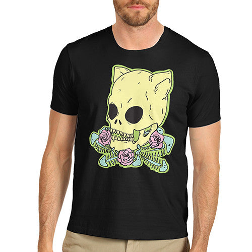 Men's Cat Skull & Roses T-Shirt