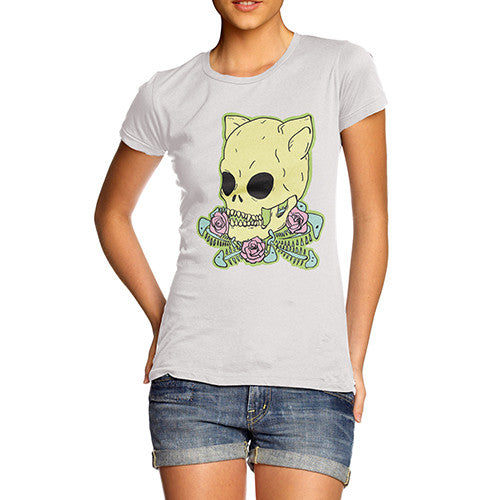 Women's Cat Skull & Roses T-Shirt