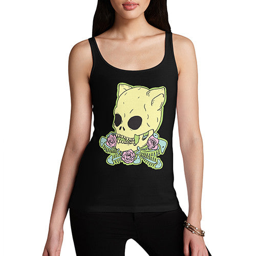 Women's Cat Skull & Roses Tank Top