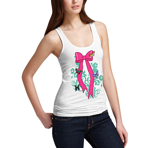 Women's Pink Butterfly Bow Tank Top