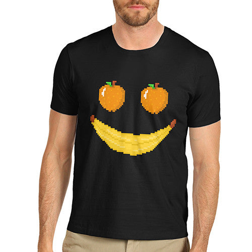 Men's Pixel Smiling Fruit Black T Shirt