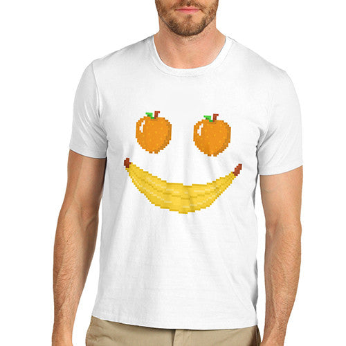 Men's Pixel Smiling Fruit White T Shirt