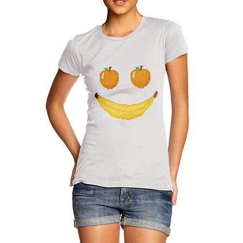 Women's Pixel Smiling Fruit White T Shirt