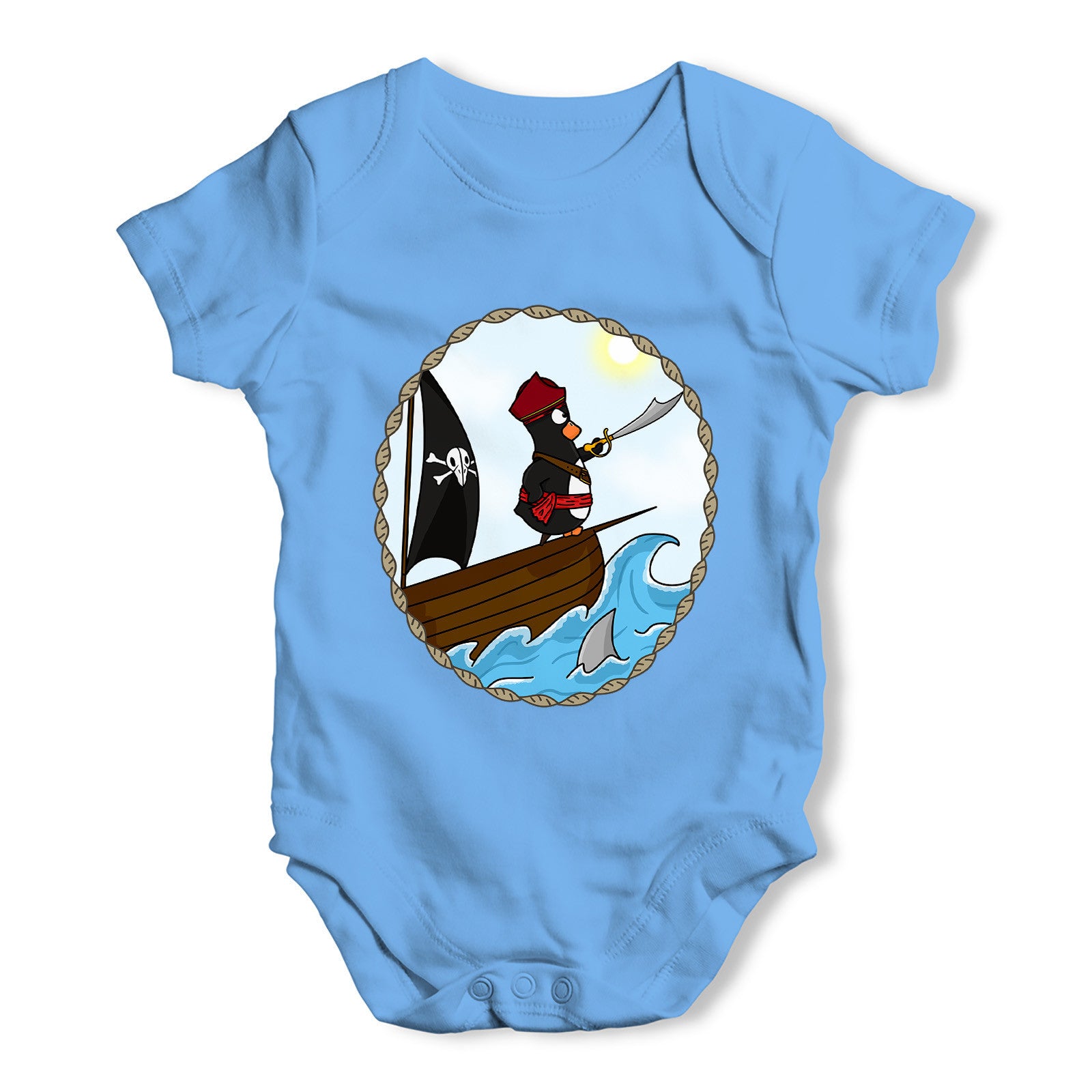 Pirate Guin On Ship Baby Grow Bodysuit