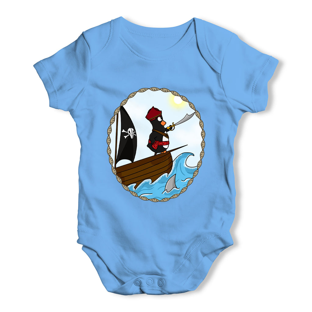 Pirate Guin On Ship Baby Grow Bodysuit