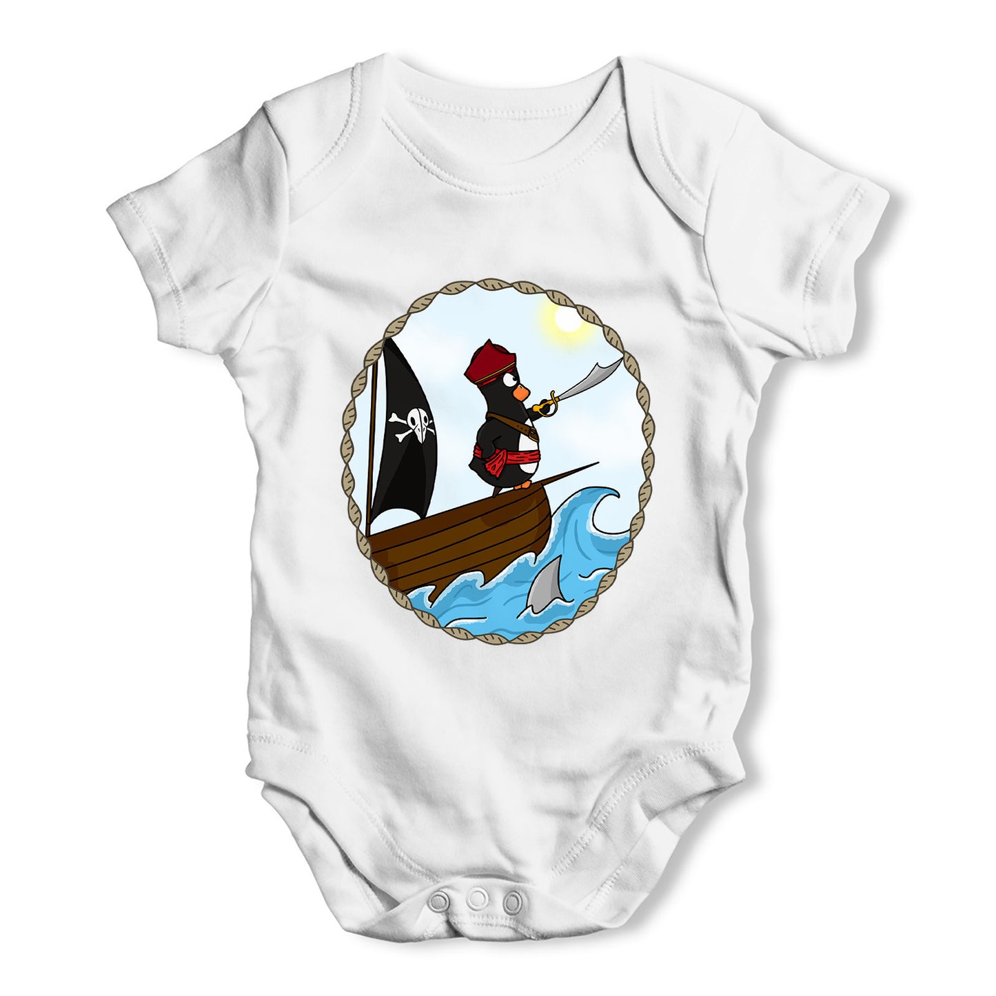 Pirate Guin On Ship Baby Grow Bodysuit