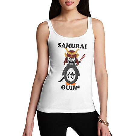 Womens Japanese Samurai Guin Penguin With Katana Tank Top