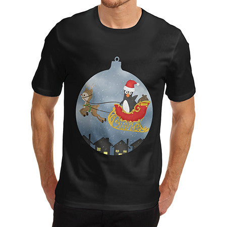 Mens Santa Guin Penguin On Sledge T-Shirt