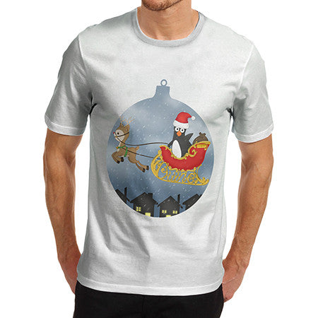 Mens Santa Guin Penguin On Sledge T-Shirt