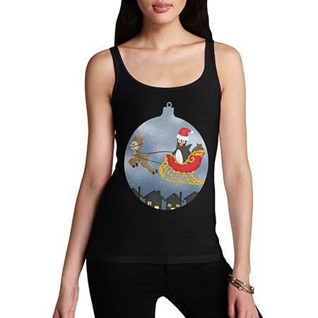 Womens Santa Guin Penguin On Sledge Tank Top