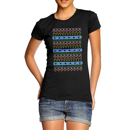 Womens Pixel Festive Love Pattern T-Shirt