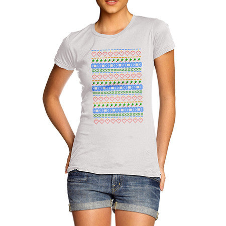 Womens Pixel Festive Love Pattern T-Shirt