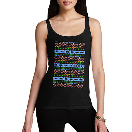 Womens Pixel Festive Love Pattern Tank Top