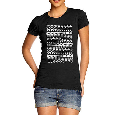 Womens Hearts Pixel Sweater Print T-Shirt