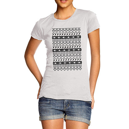 Womens Hearts Pixel Sweater Print T-Shirt