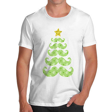 Mens Moustache Christmas Tree T-Shirt